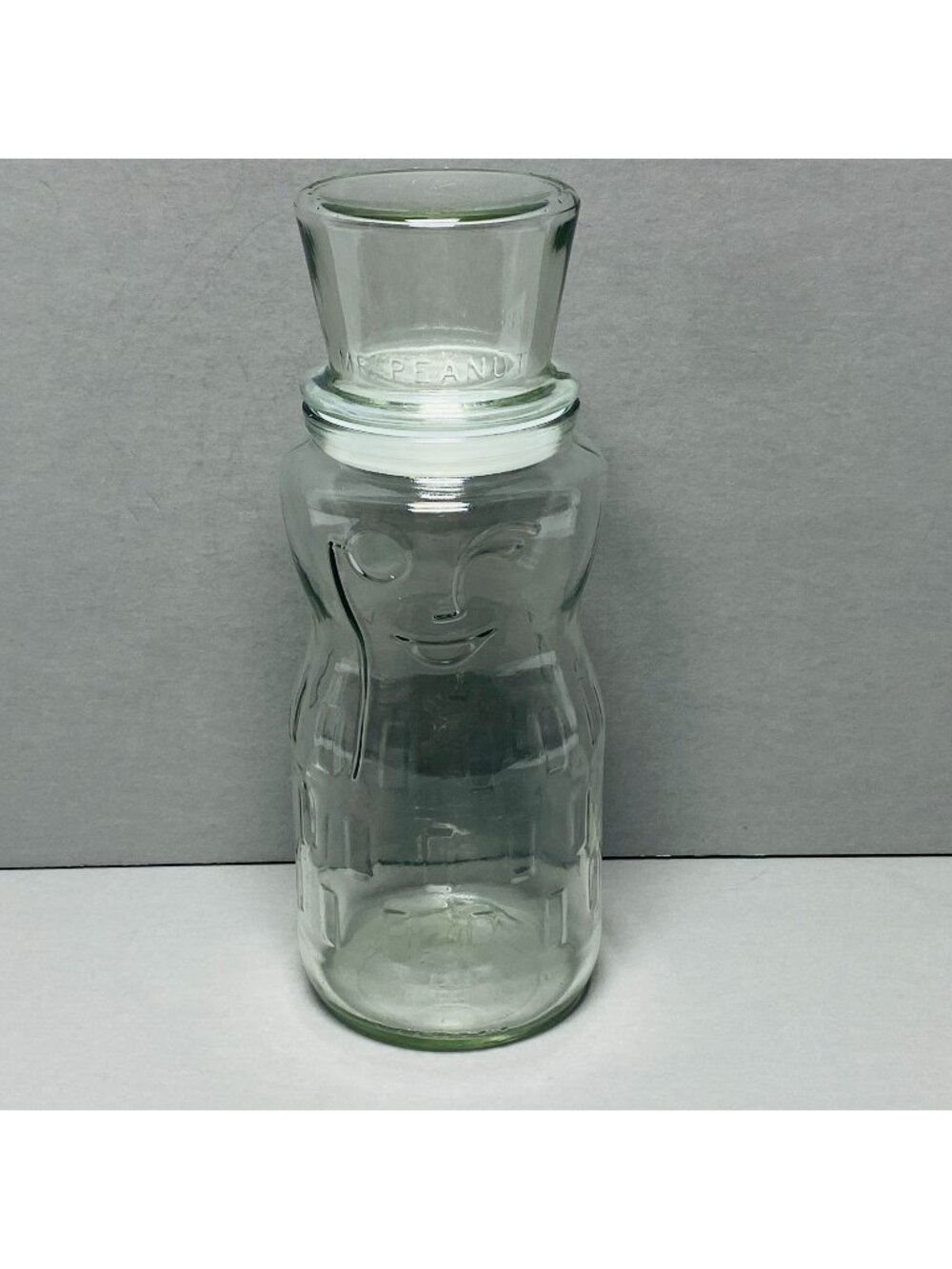 Mr. Peanut Glass Jar With Lid Vintage Embossed Clear Happy Holidays 1997